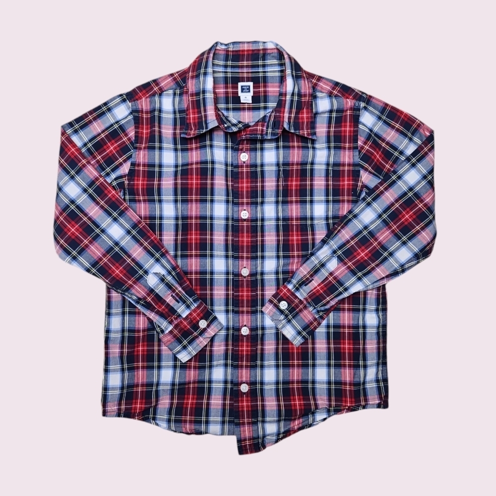 Janie and Jack Boys Button Down Shirt Red Blue Size 6